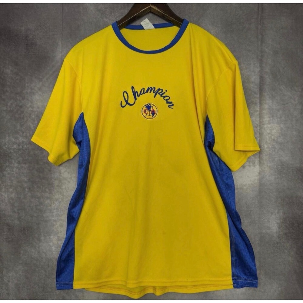 Vintage Club America Soccer Jersey Mens Large Yellow Blue Mesh Made in USA